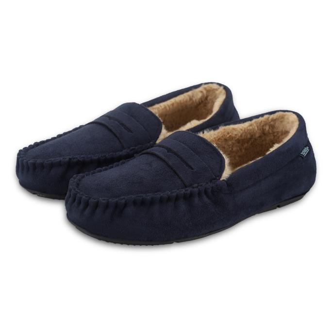 totes toasties® Mens Suedette Moccasin Slipper Navy Extra Image 2